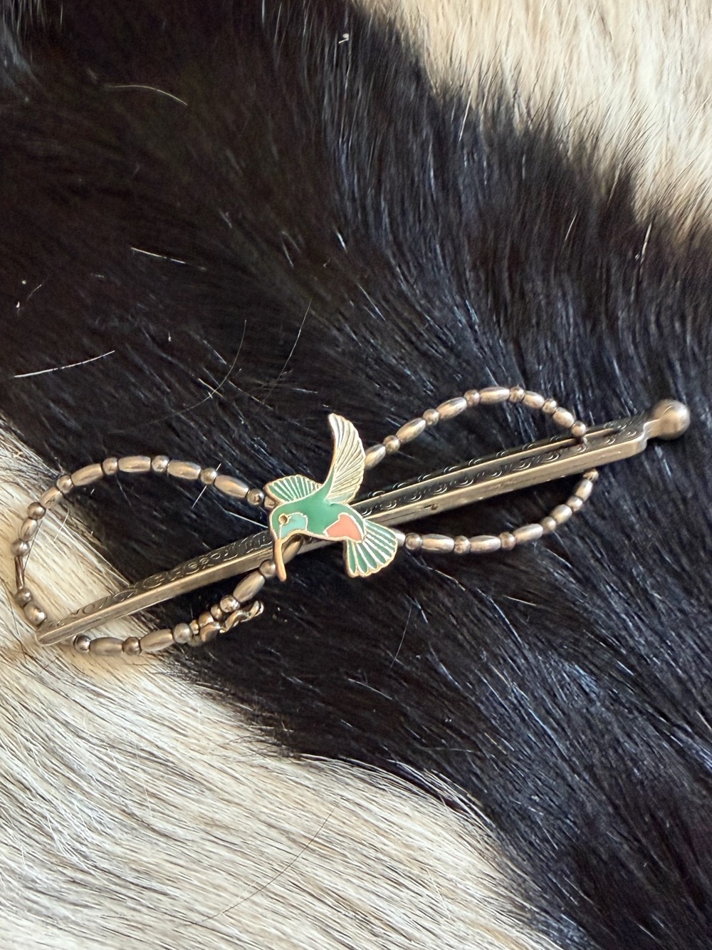 Vintage Style Hummingbird Enamel Metal Hair Barrette Green Pink